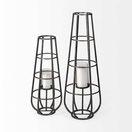 Bella Large Black Metal Cylindrical Cage Candle Holder Lantern from Mercana - Luna Furniture