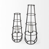 Bella Small Black Metal Cylindrical Cage Candle Holder Lantern from Mercana - Luna Furniture