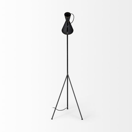 Eris III (58.3"H) Black/Brass Metal Cone Shade Floor Lamp from Mercana - Luna Furniture