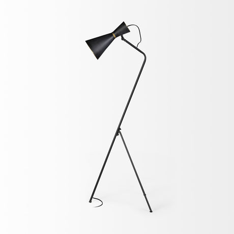 Eris III (58.3"H) Black/Brass Metal Cone Shade Floor Lamp from Mercana - Luna Furniture