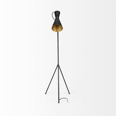 Eris III (58.3"H) Black/Brass Metal Cone Shade Floor Lamp from Mercana - Luna Furniture