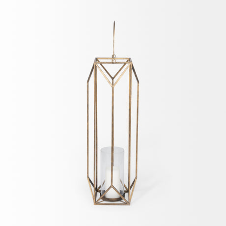 Ivy Large Gold Metal Geometric Cage Candle Holder Lantern from Mercana - Luna Furniture