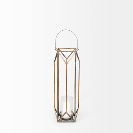 Ivy Small Gold Metal Geometric Cage Candle Holder Lantern from Mercana - Luna Furniture