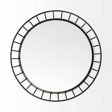 Helena 20L x 20W Black Metal Mirrored Bottom Round Serving Tray from Mercana - Luna Furniture