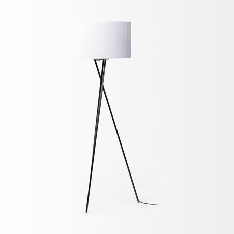 Ambrose 20.0L x 20.0W x 61.8H Black Metal W/White Fabric Shade Floor Lamp from Mercana - Luna Furniture