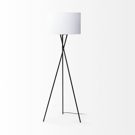 Ambrose 20.0L x 20.0W x 61.8H Black Metal W/White Fabric Shade Floor Lamp from Mercana - Luna Furniture