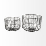 Idris Set of 2 Black Metal Geometric Mesh Bowls from Mercana - Luna Furniture