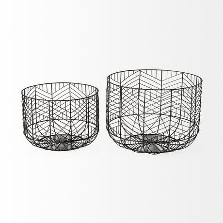 Idris Set of 2 Black Metal Geometric Mesh Bowls from Mercana - Luna Furniture