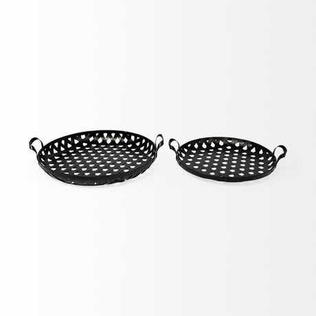 Lito (Set of 2) Black Woven Metal Round Serving Trays from Mercana - Luna Furniture