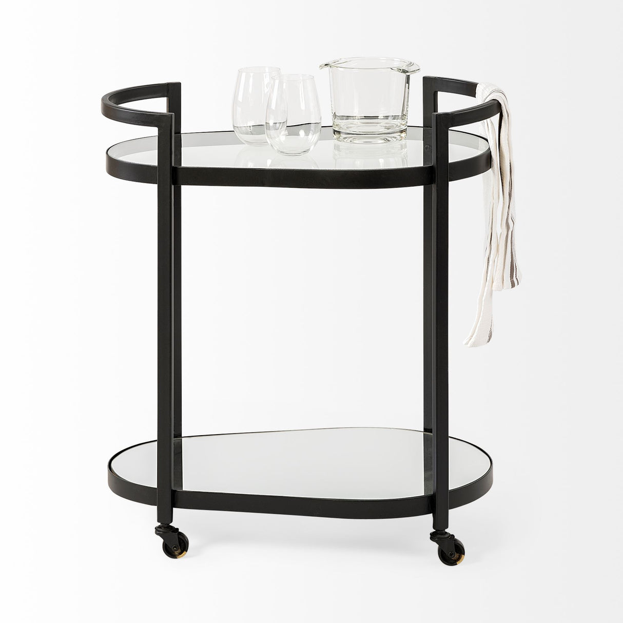 Eleonore Black Metal Frame Two-Tier w/Glass Shelves Bar Cart from Mercana - Luna Furniture