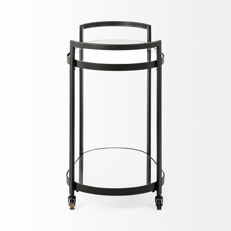 Eleonore Black Metal Frame Two-Tier w/Glass Shelves Bar Cart from Mercana - Luna Furniture