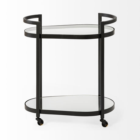Eleonore Black Metal Frame Two-Tier w/Glass Shelves Bar Cart from Mercana - Luna Furniture
