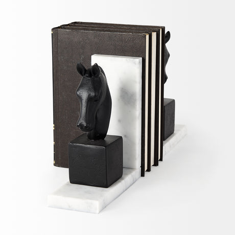 Hidalgo (Set of 2) 14L x 3W Black Majestic Horse Bookends from Mercana - Luna Furniture