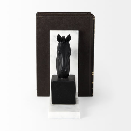 Hidalgo (Set of 2) 14L x 3W Black Majestic Horse Bookends from Mercana - Luna Furniture