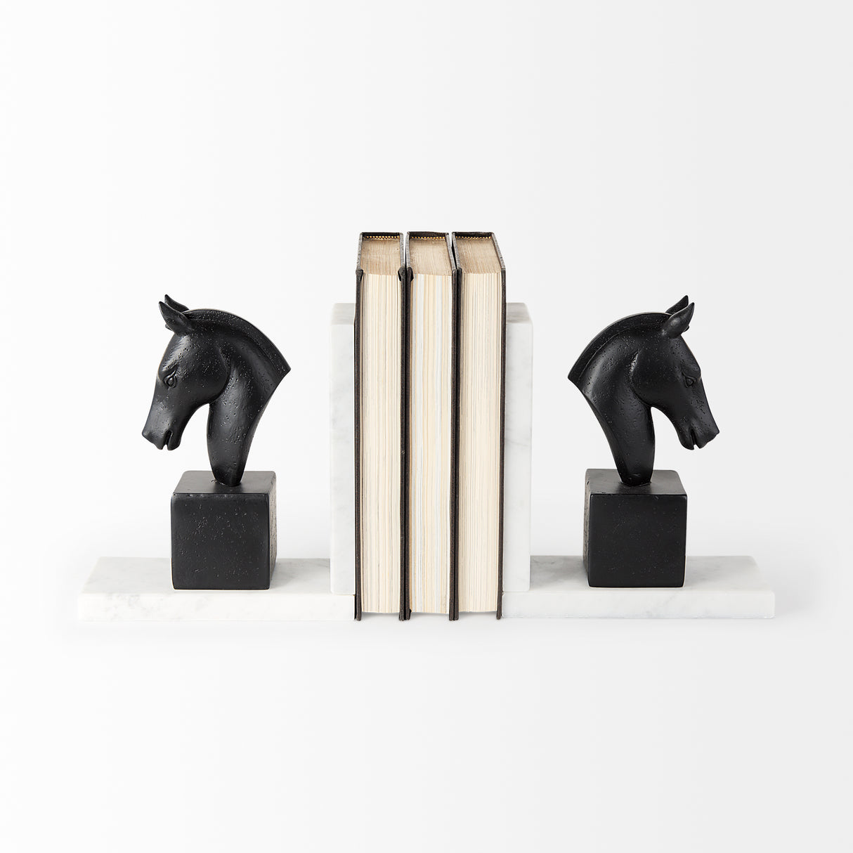 Hidalgo (Set of 2) 14L x 3W Black Majestic Horse Bookends from Mercana - Luna Furniture