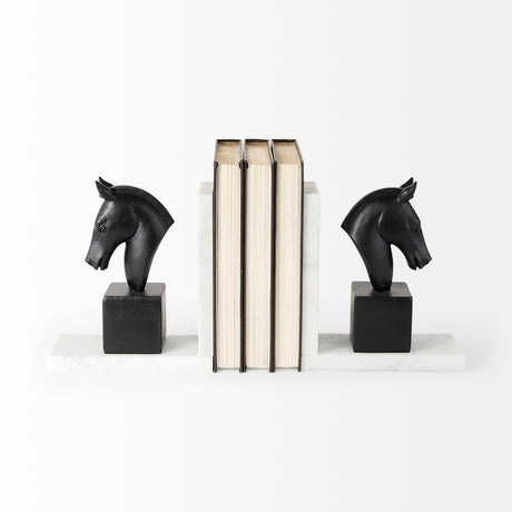 Hidalgo (Set of 2) 14L x 3W Black Majestic Horse Bookends from Mercana - Luna Furniture