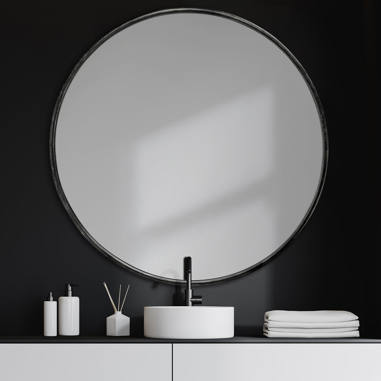 Piper 47.2L x 1.0W x 47.2H Large Black Metal Round Wall Mirror from Mercana - Luna Furniture