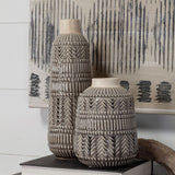 Riker III Large Dark Gray Cream Ceramic Vase from Mercana - Luna Furniture