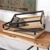 Ross Set of 2 Natural Wood W/ Black Metal Nesting Trays from Mercana - Luna Furniture