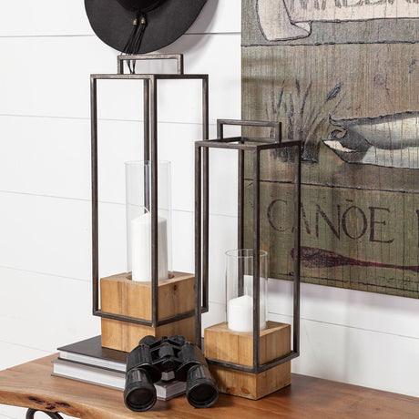 Orionis Large Wood w/ Black Metal Lantern Candle Holder from Mercana - Luna Furniture