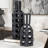 Brunel Small Black Drum-Shaped Ceramic Vase from Mercana - Luna Furniture