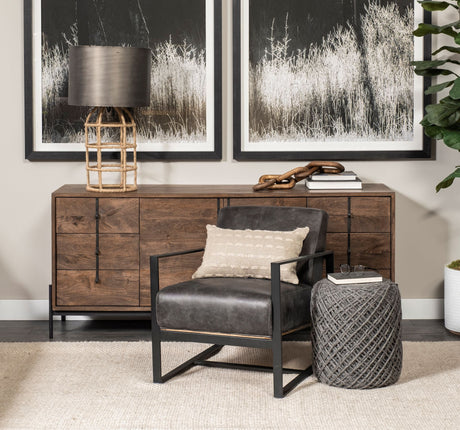 Allium Dark Gray Handwoven Wool Cylindrical Pouf from Mercana - Luna Furniture