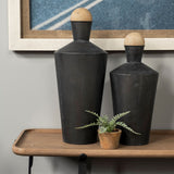Asher Set of Two Black Metal Urns from Mercana - Luna Furniture