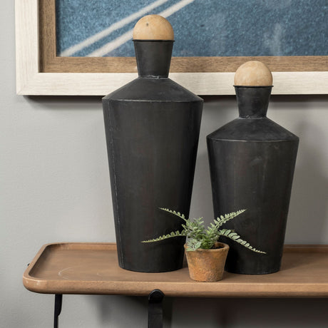 Asher Set of Two Black Metal Urns from Mercana - Luna Furniture