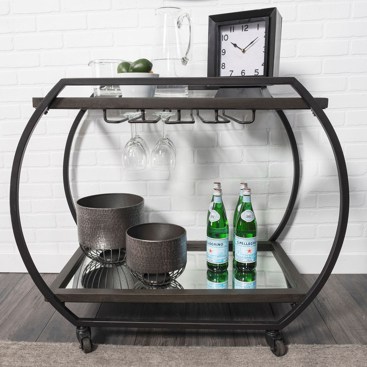 Chriselle Black Metal And Glass Two Tier Bar Cart from Mercana - Luna Furniture