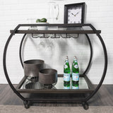 Chriselle Black Metal And Glass Two Tier Bar Cart from Mercana - Luna Furniture