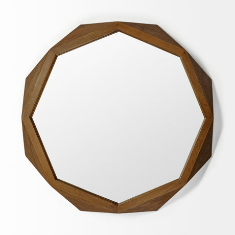 Aramis II 41L x 41H Octagon Brown Wood Frame Wall Mirror from Mercana - Luna Furniture