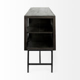 Arelius 70L x 18.75W x 32H Black-Brown Wood, Black Metal Base w/ 4 Glass Cabinet Doors Sideboard from Mercana - Luna Furniture