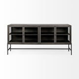 Arelius 70L x 18.75W x 32H Black-Brown Wood, Black Metal Base w/ 4 Glass Cabinet Doors Sideboard from Mercana - Luna Furniture