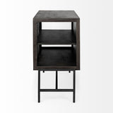 Arelius 36L x 18W Black-Brown Wood, Black Metal Base w/ 2 Glass Doors Accent Cabinet from Mercana - Luna Furniture
