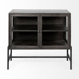 Arelius 36L x 18W Black-Brown Wood, Black Metal Base w/ 2 Glass Doors Accent Cabinet from Mercana - Luna Furniture