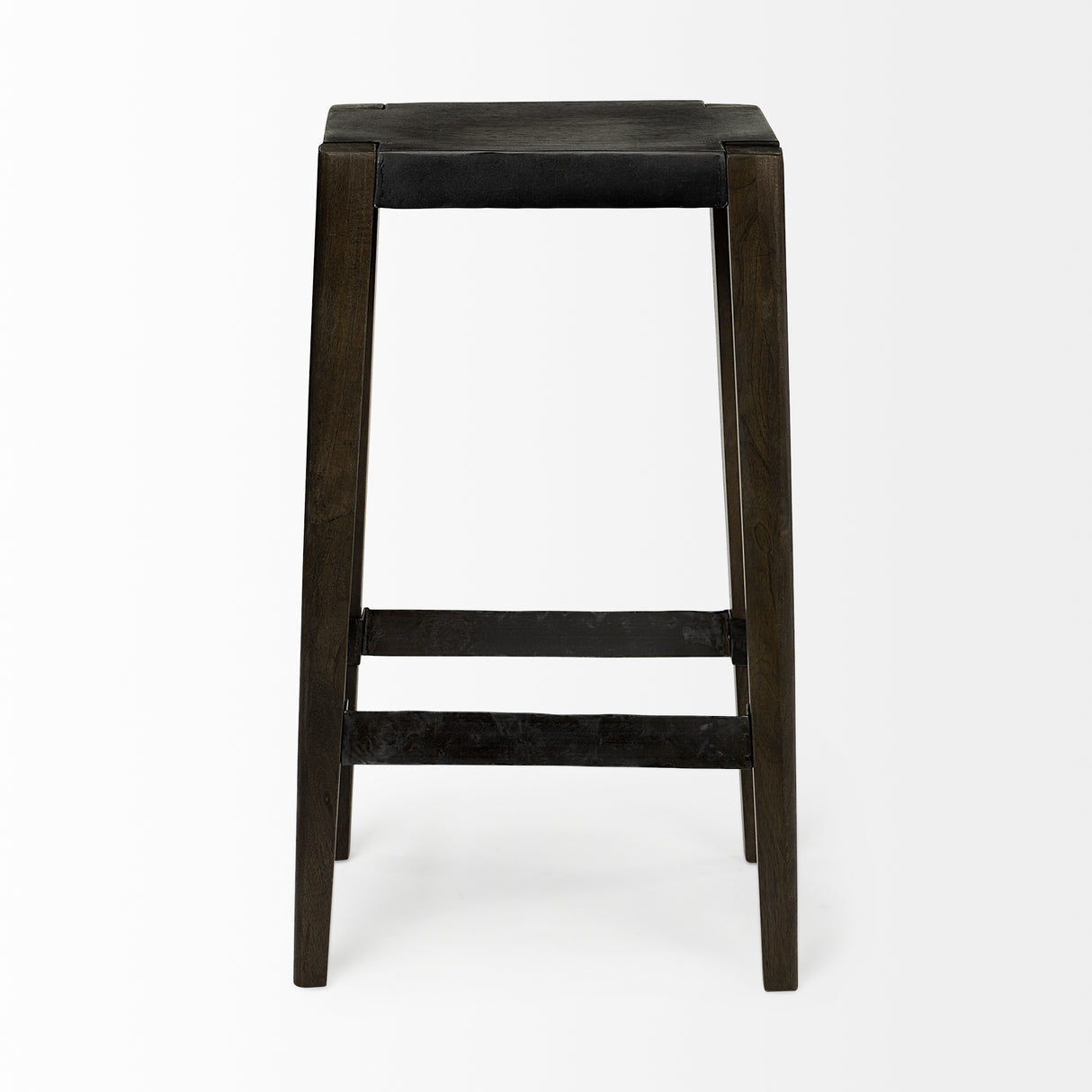 Nell 30" Seat Height Black Metal Seat & Foot Rest With Black Wood Legs Stool from Mercana - Luna Furniture