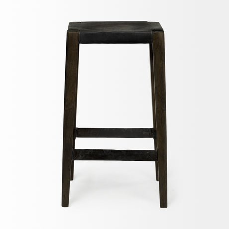 Nell 30" Seat Height Black Metal Seat & Foot Rest With Black Wood Legs Stool from Mercana - Luna Furniture