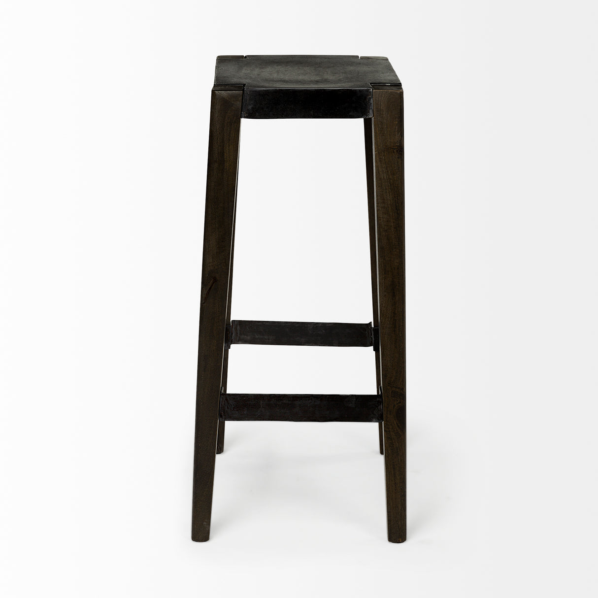 Nell 30" Seat Height Black Metal Seat & Foot Rest With Black Wood Legs Stool from Mercana - Luna Furniture