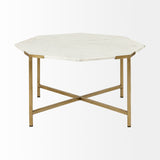 Vincent 33" Octagonal White Marble Tabletop w/ Gold Metal Base Coffee Table from Mercana - Luna Furniture