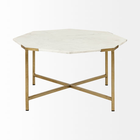 Vincent 33" Octagonal White Marble Tabletop w/ Gold Metal Base Coffee Table from Mercana - Luna Furniture