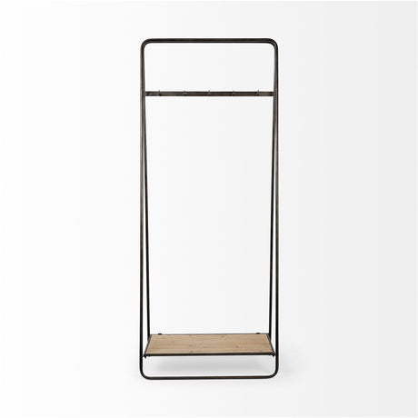 Carell 31L x 18W Black Metal And Wood Shelf Hall Tree from Mercana - Luna Furniture