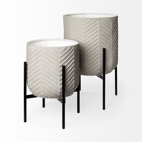 Mabel Set of Two 15.4 x 24.8 Eggshell Metal Top W/ Black Iron Base Plant Stands from Mercana - Luna Furniture