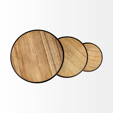 Glover (Set of 3) 20L x 20W Brown Wood Round Top W/Metal Nesting Accent Tables from Mercana - Luna Furniture