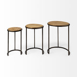 Glover (Set of 3) 20L x 20W Brown Wood Round Top W/Metal Nesting Accent Tables from Mercana - Luna Furniture