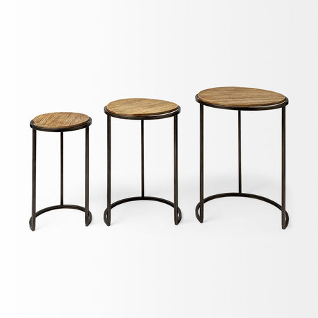 Glover (Set of 3) 20L x 20W Brown Wood Round Top W/Metal Nesting Accent Tables from Mercana - Luna Furniture