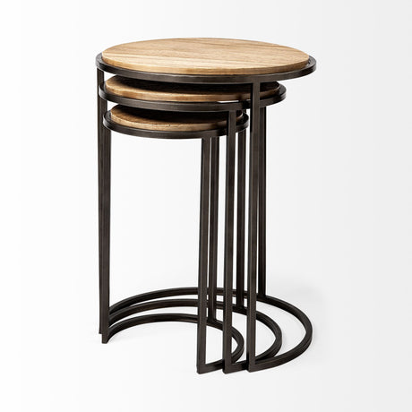 Glover (Set of 3) 20L x 20W Brown Wood Round Top W/Metal Nesting Accent Tables from Mercana - Luna Furniture