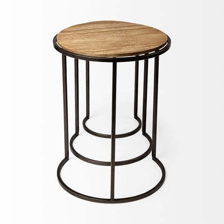 Glover (Set of 3) 20L x 20W Brown Wood Round Top W/Metal Nesting Accent Tables from Mercana - Luna Furniture