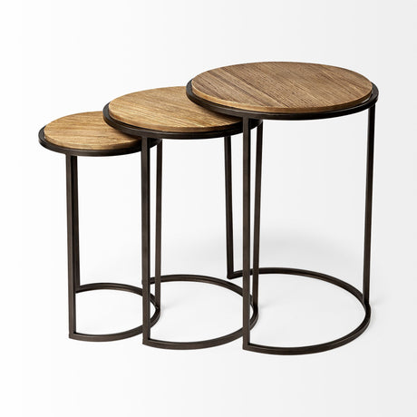 Glover (Set of 3) 20L x 20W Brown Wood Round Top W/Metal Nesting Accent Tables from Mercana - Luna Furniture