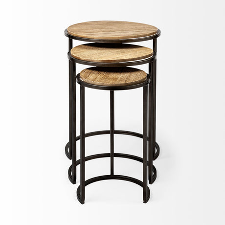 Glover (Set of 3) 20L x 20W Brown Wood Round Top W/Metal Nesting Accent Tables from Mercana - Luna Furniture
