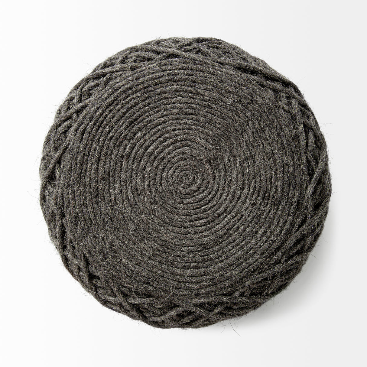 Allium Dark Gray Handwoven Wool Cylindrical Pouf from Mercana - Luna Furniture